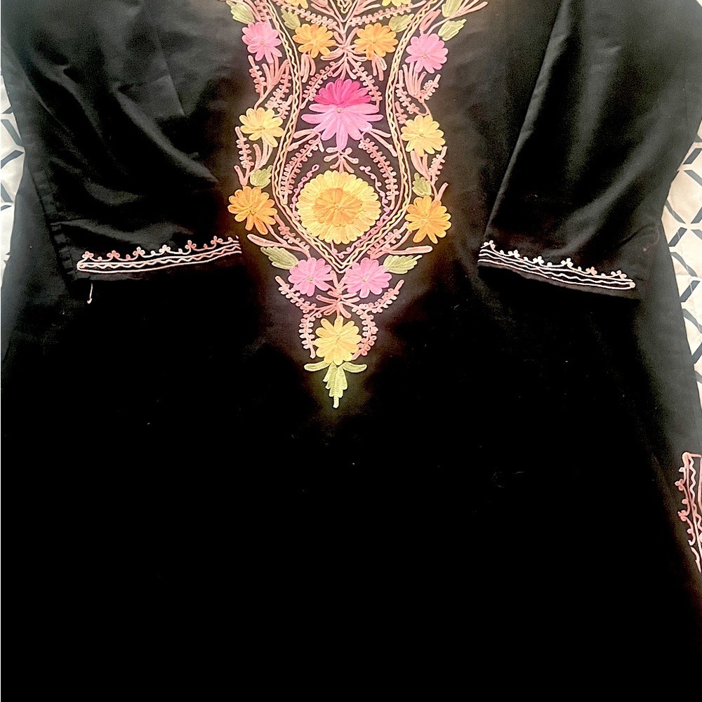 Black beautiful kurta , size 48 L / XL size.  With colorful embroidery .